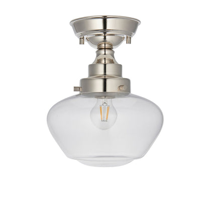 Chelsey 1 Light Ceiling Light - Bright Nickel & Clear Glass