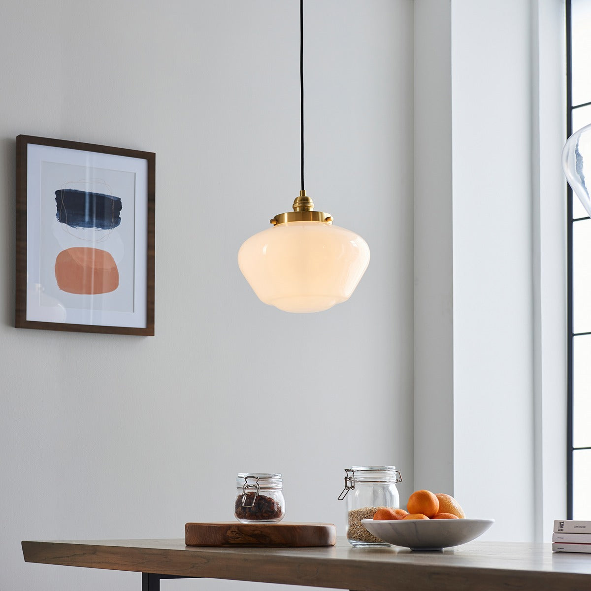Chelsey 1 Light Pendant Light - Brass & Opal Glass