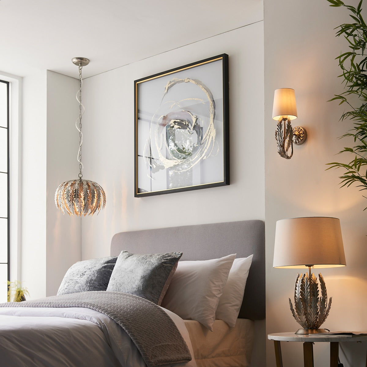Delphine Leaf Table Lamp - Silver
