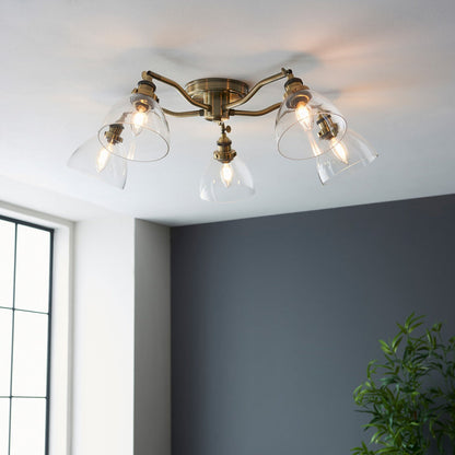 Hansen 5 Ceiling Light - Antique Brass