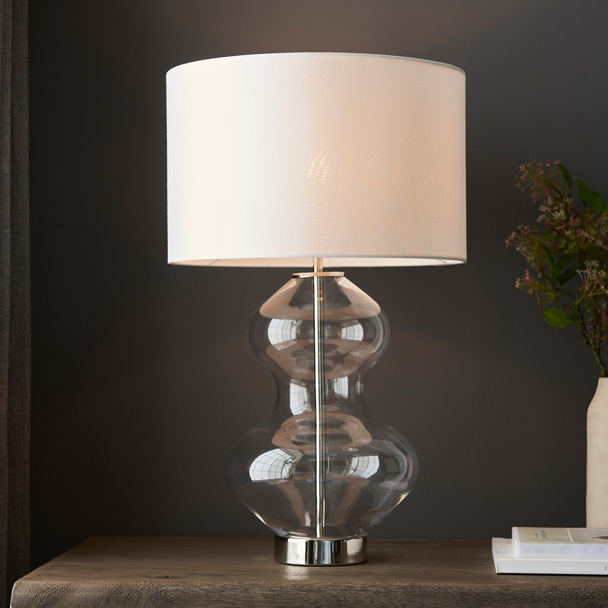 Kola Shaped Table Lamp - Satin Brass & Vintage White