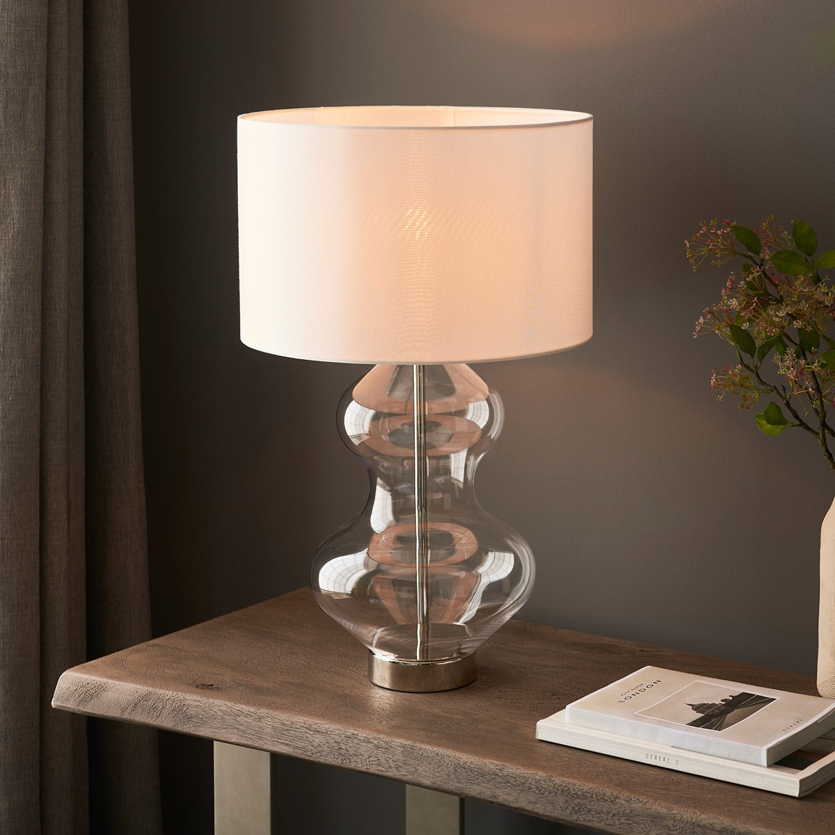 Kola Shaped Table Lamp - Satin Brass & Vintage White
