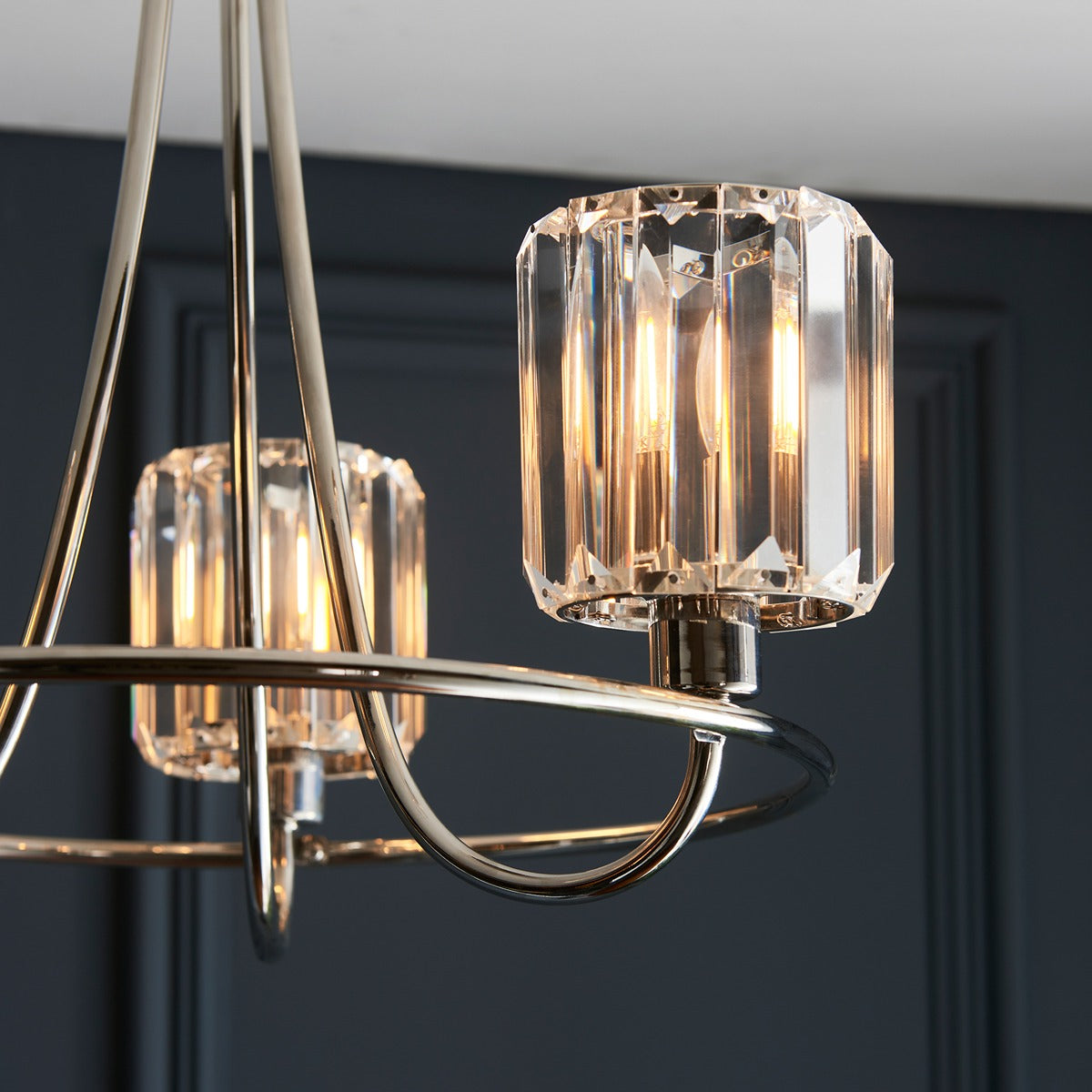 Berenice 3 Faceted Glass Ceiling Light - Nickel