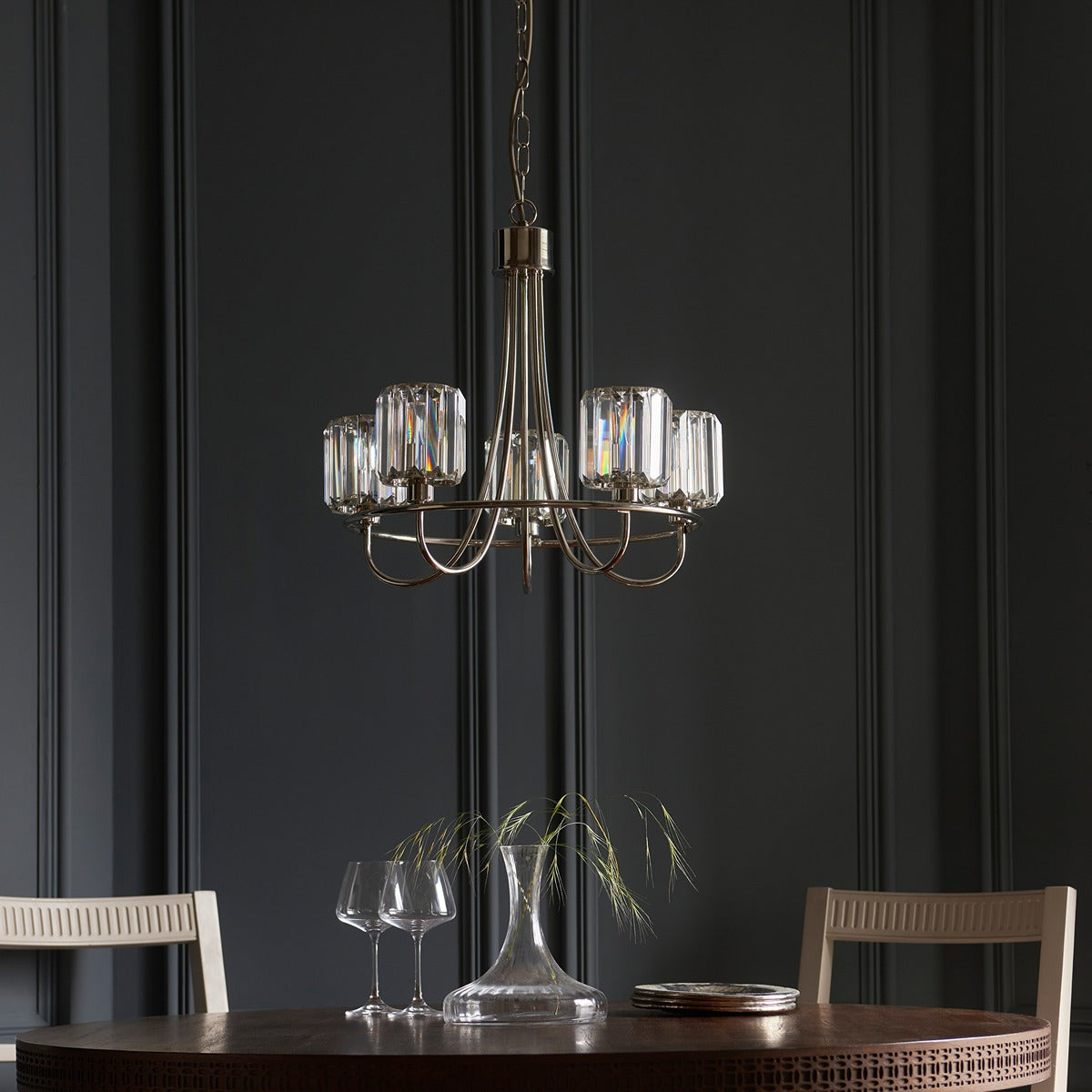 Berenice 5 Faceted Glass Ceiling Light - Nickel
