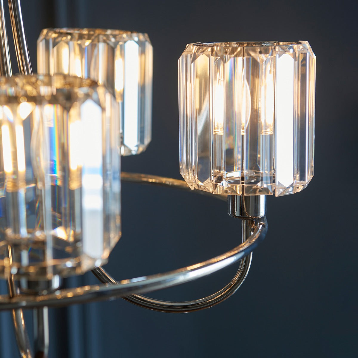 Berenice 5 Faceted Glass Ceiling Light - Nickel
