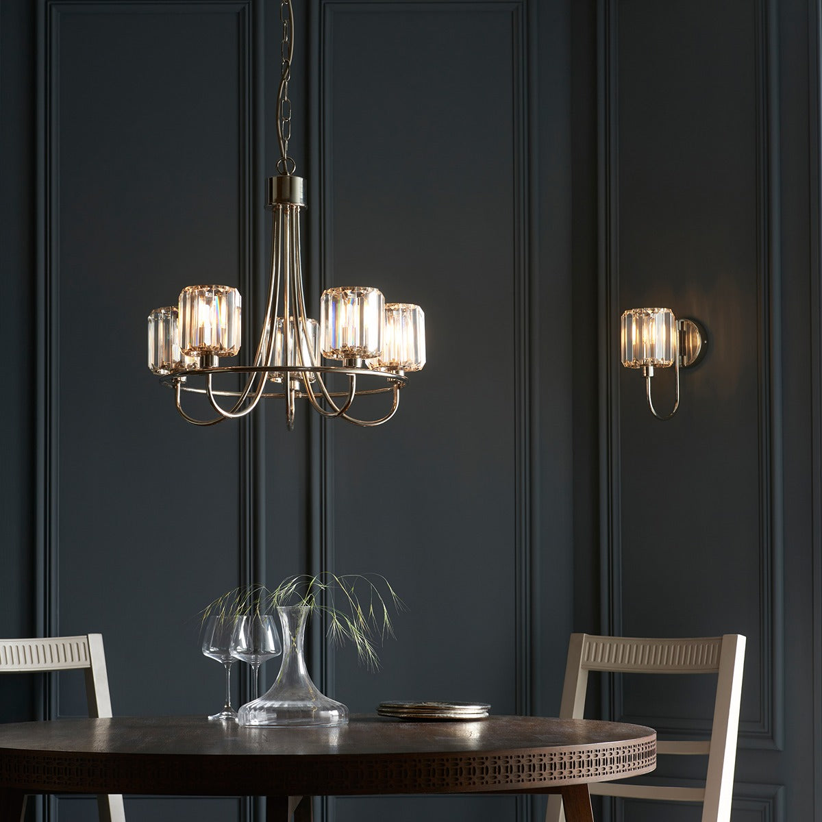 Berenice 5 Faceted Glass Ceiling Light - Nickel