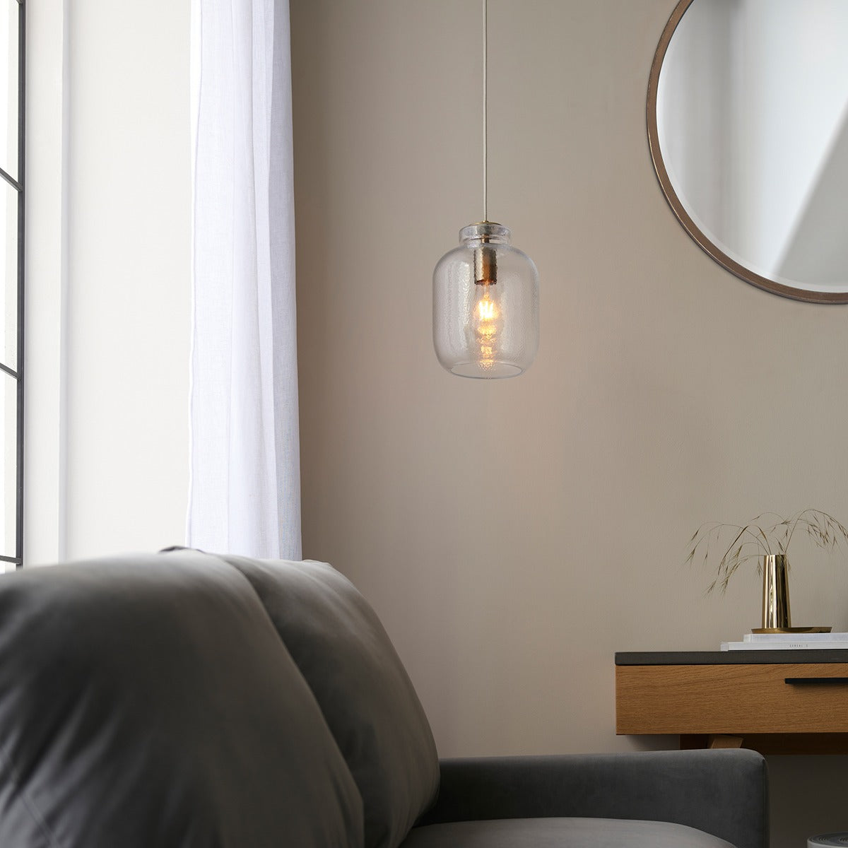 Lyra Glass Pendant Light - Antique Brass