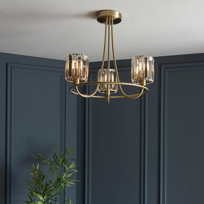 Berenice 3 Faceted Glass Ceiling Light - Antique Brass