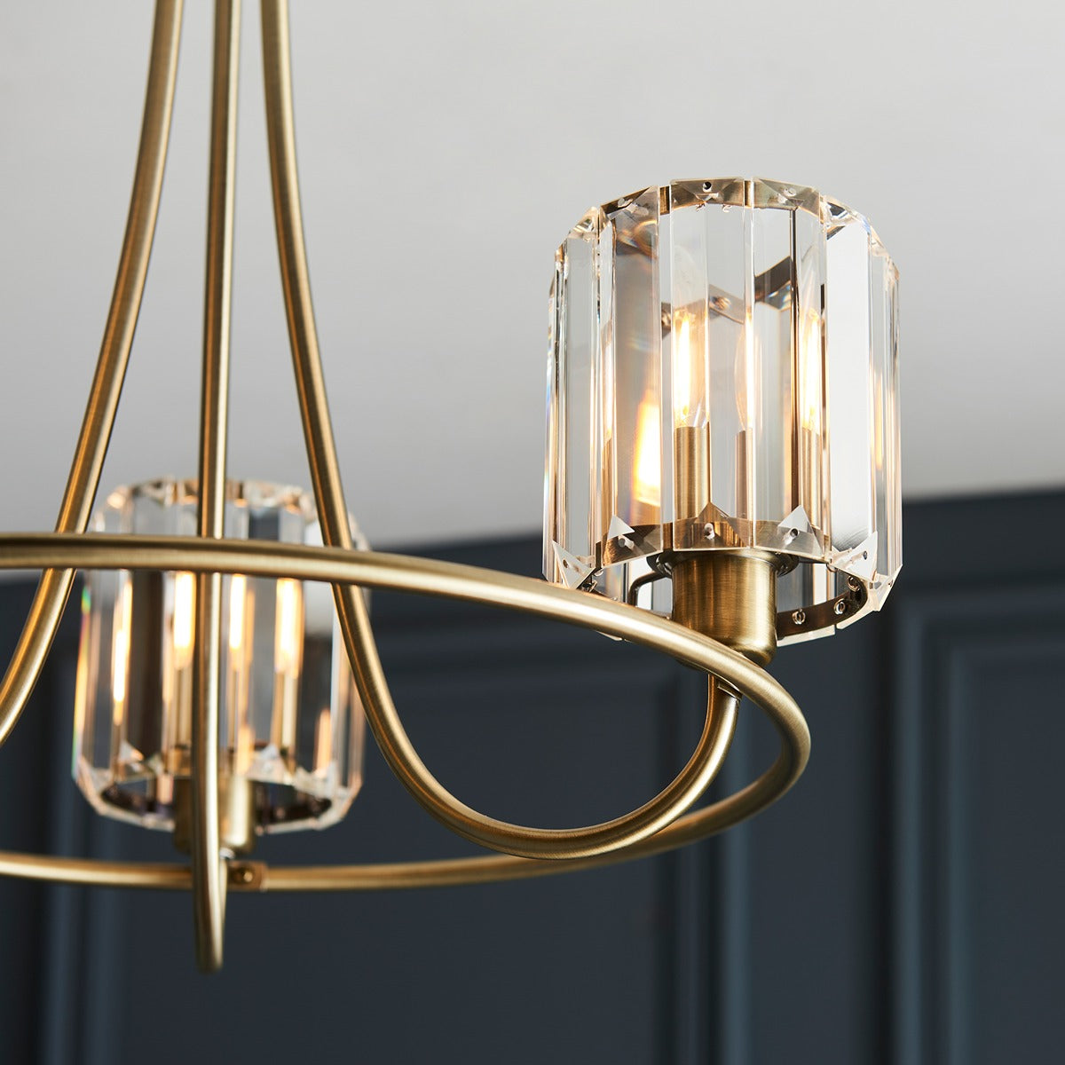 Berenice 3 Faceted Glass Ceiling Light - Antique Brass