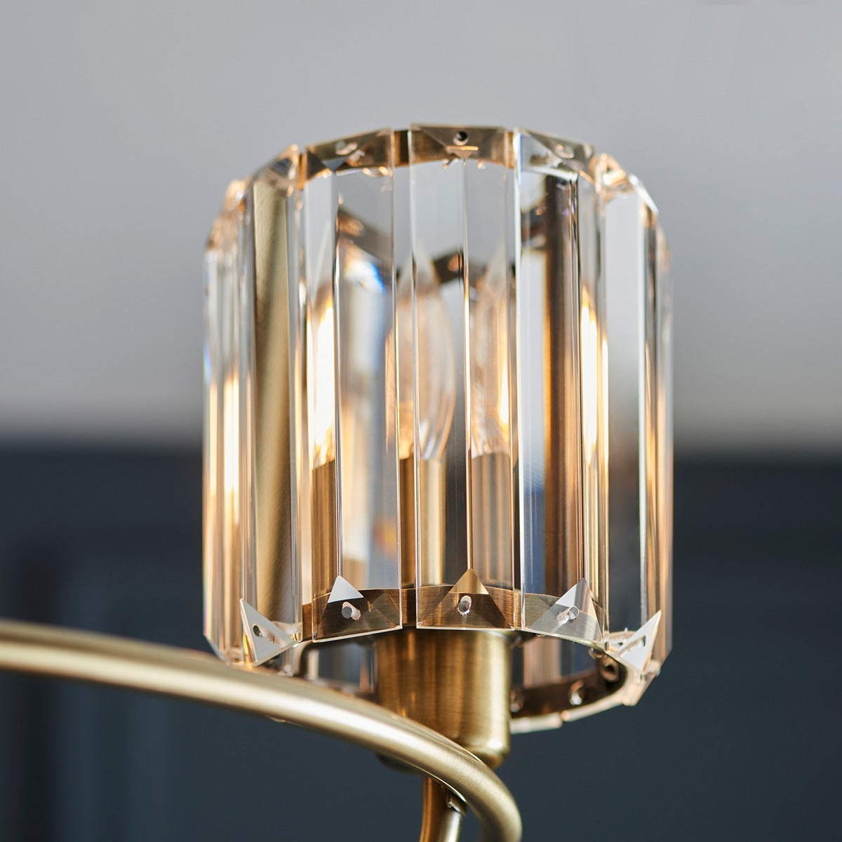 Berenice 3 Faceted Glass Ceiling Light - Antique Brass