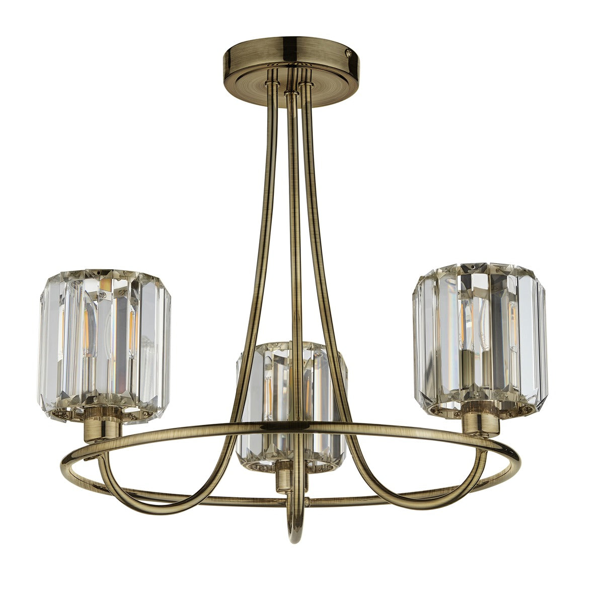 Berenice 3 Faceted Glass Ceiling Light - Antique Brass