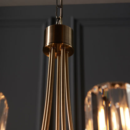 Berenice 5 Faceted Glass Ceiling Light - Antique Brass