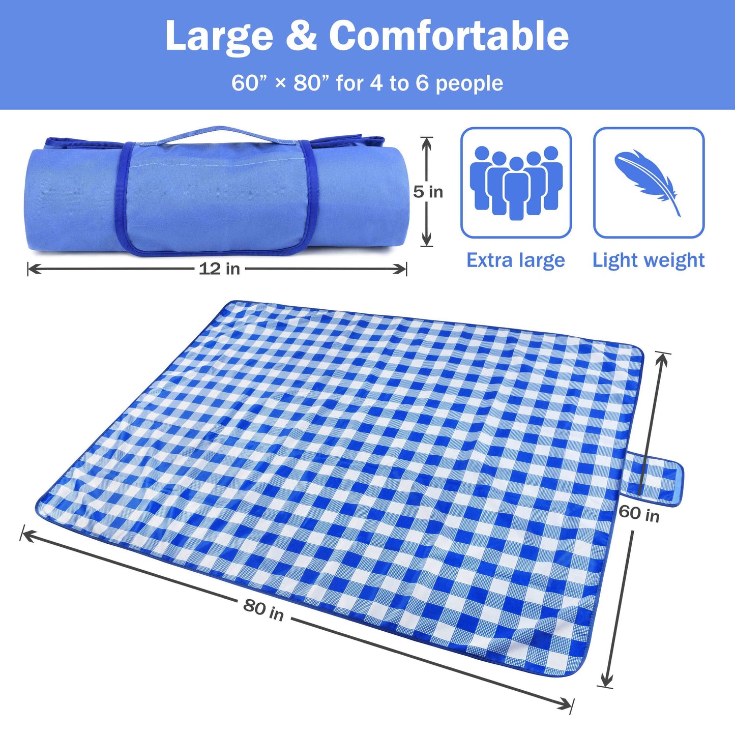 Summer Warp Knit Fabric Waterproof Beach Blanket, 60”x 80”