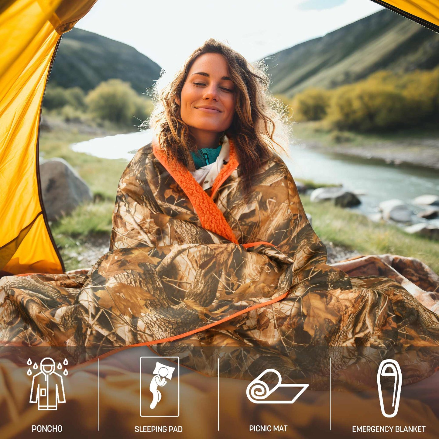 Camping Waterproof Stadium Blanket with Sherpa Lining 60''×80''