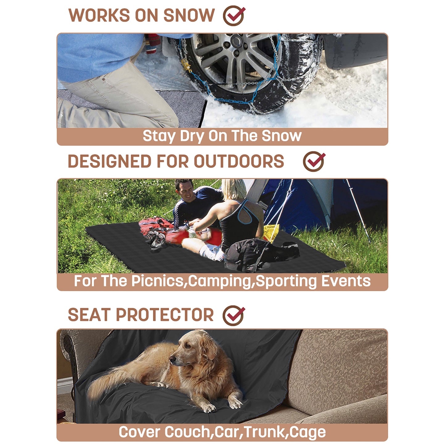 Sherpa Lined Outdoor Stadium Waterproof Blanket for Winter 66''*90''