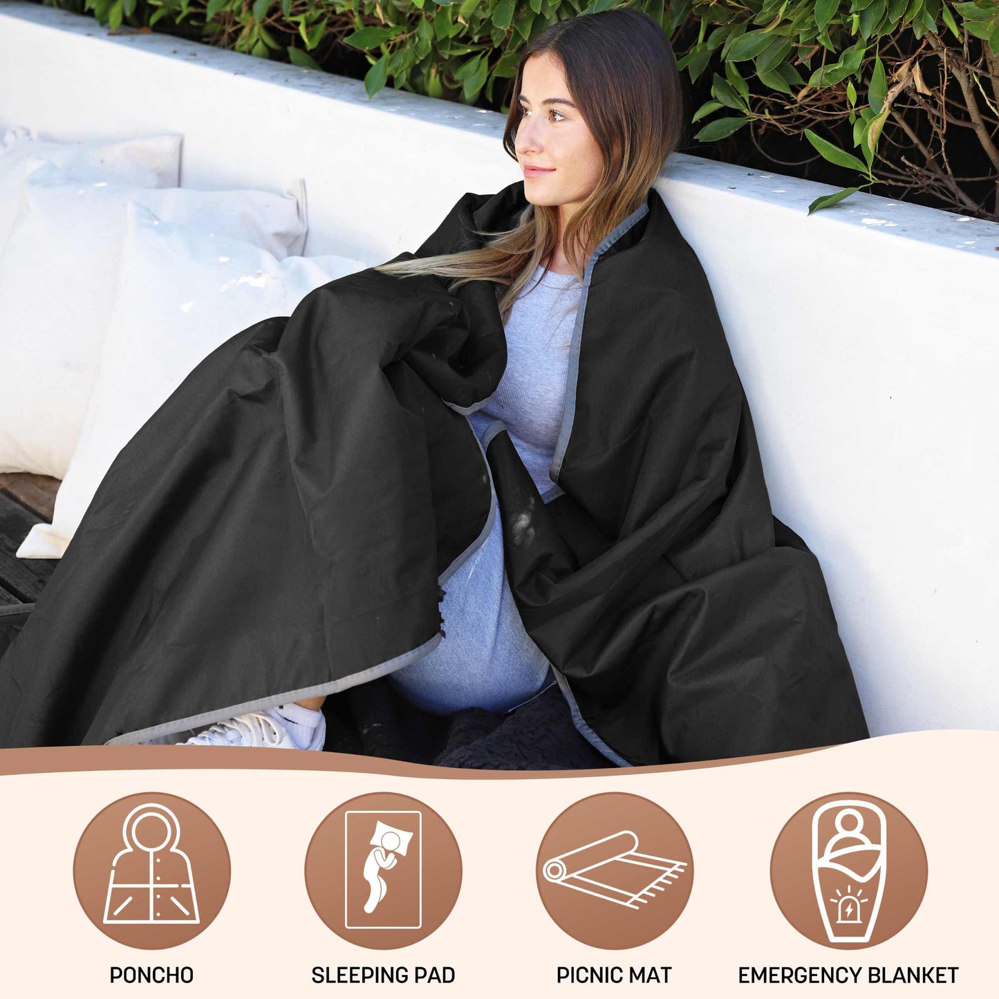 Camping Waterproof Stadium Blanket with Sherpa Lining 60''×80''