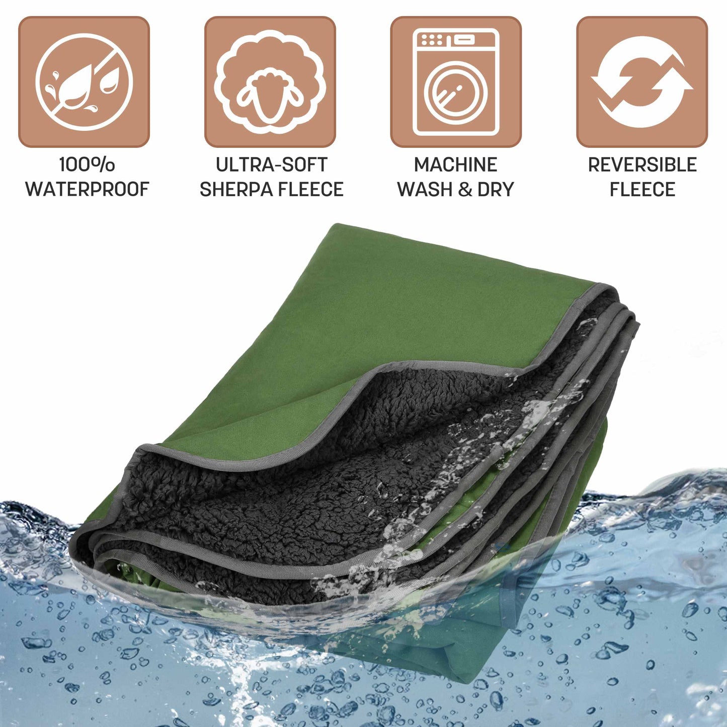 Camping Waterproof Stadium Blanket with Sherpa Lining 60''×80''