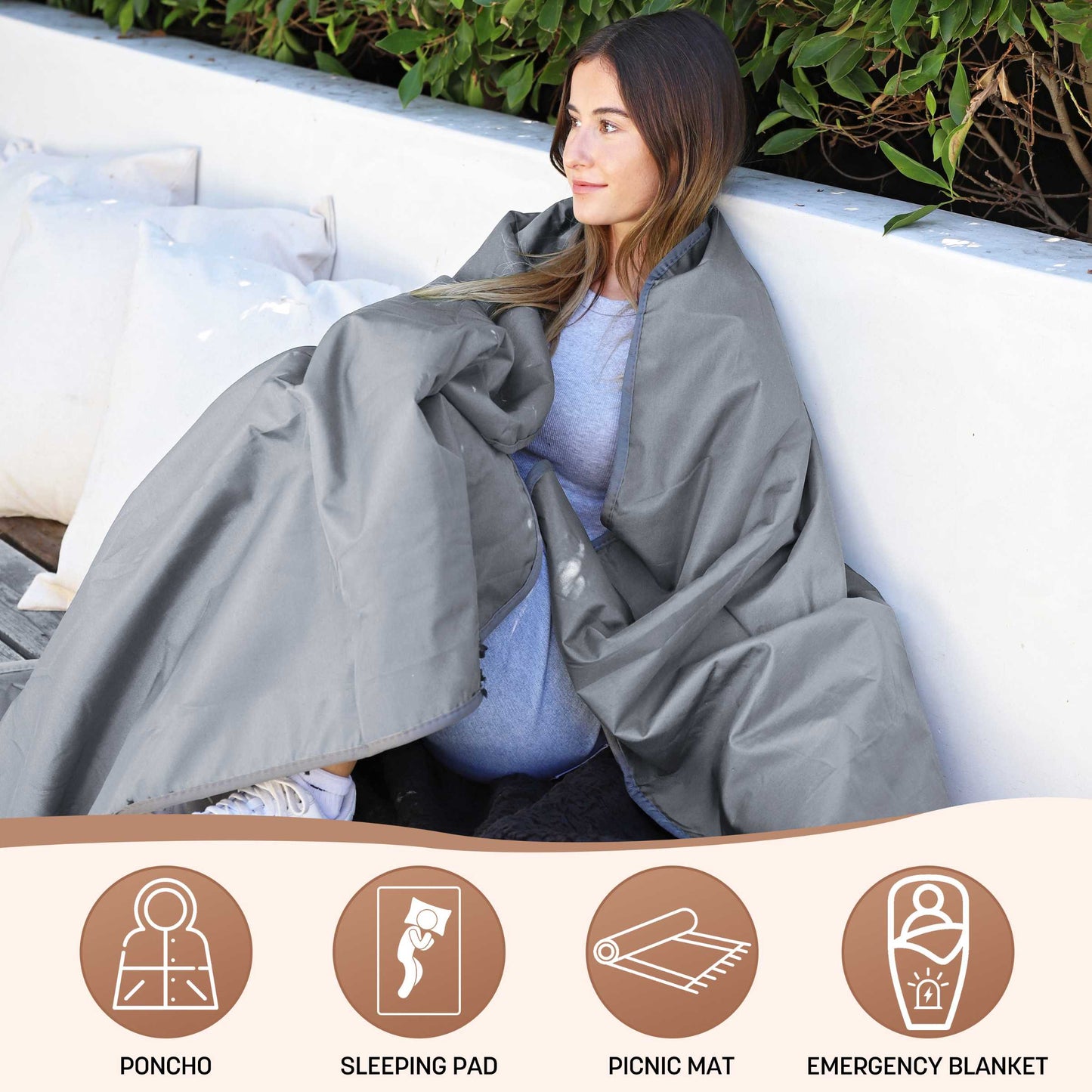 Camping Waterproof Stadium Blanket with Sherpa Lining 60''×80''