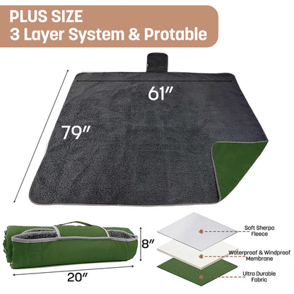 Camping Waterproof Stadium Blanket with Sherpa Lining 60''×80''