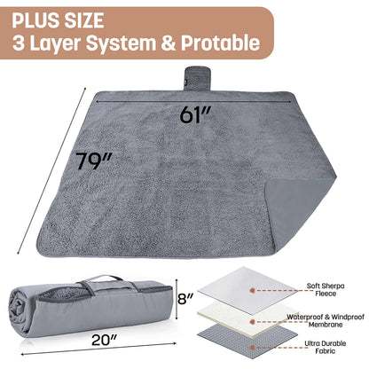 Camping Waterproof Stadium Blanket with Sherpa Lining 60''×80''