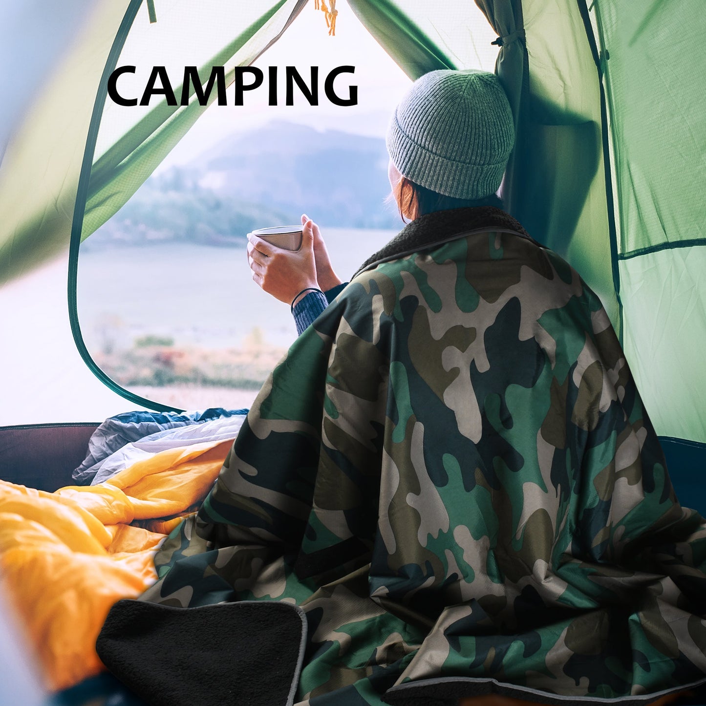Outdoors Waterproof Throw Blanket for Camping, 60”x 80”