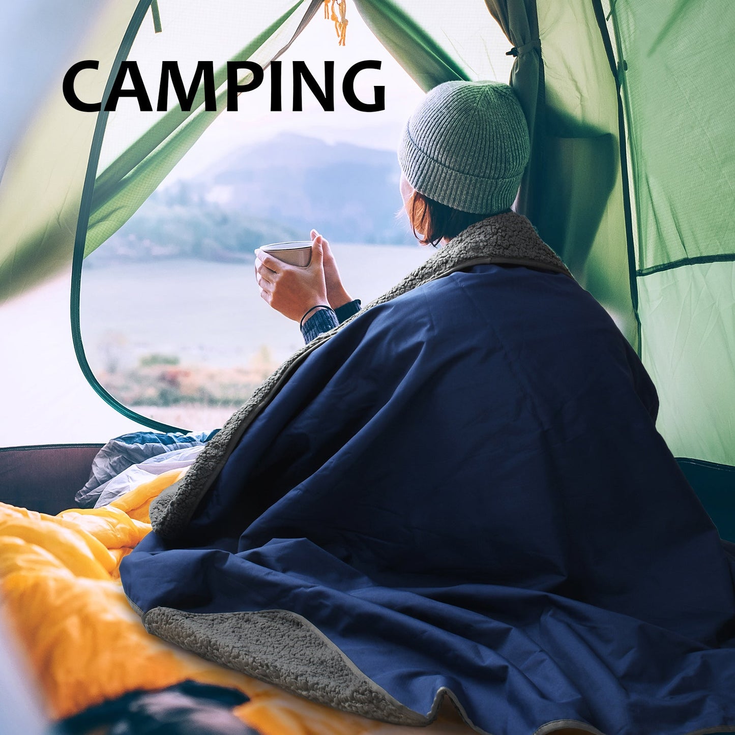 Outdoors Waterproof Throw Blanket for Trip, 66”x 90”
