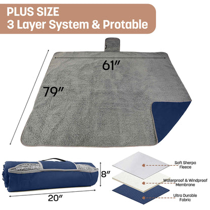 Camping Waterproof Stadium Blanket with Sherpa Lining 60''×80''