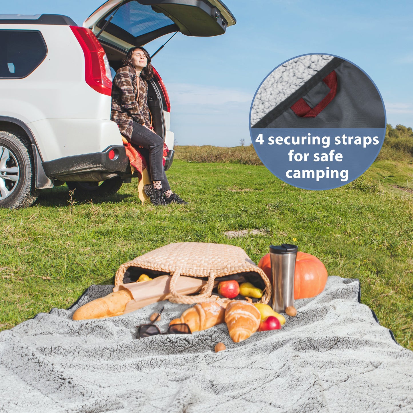 Waterproof Oxford & Plush Outdoor Down Blanket with Sherpa Lining, 60'' x 80''