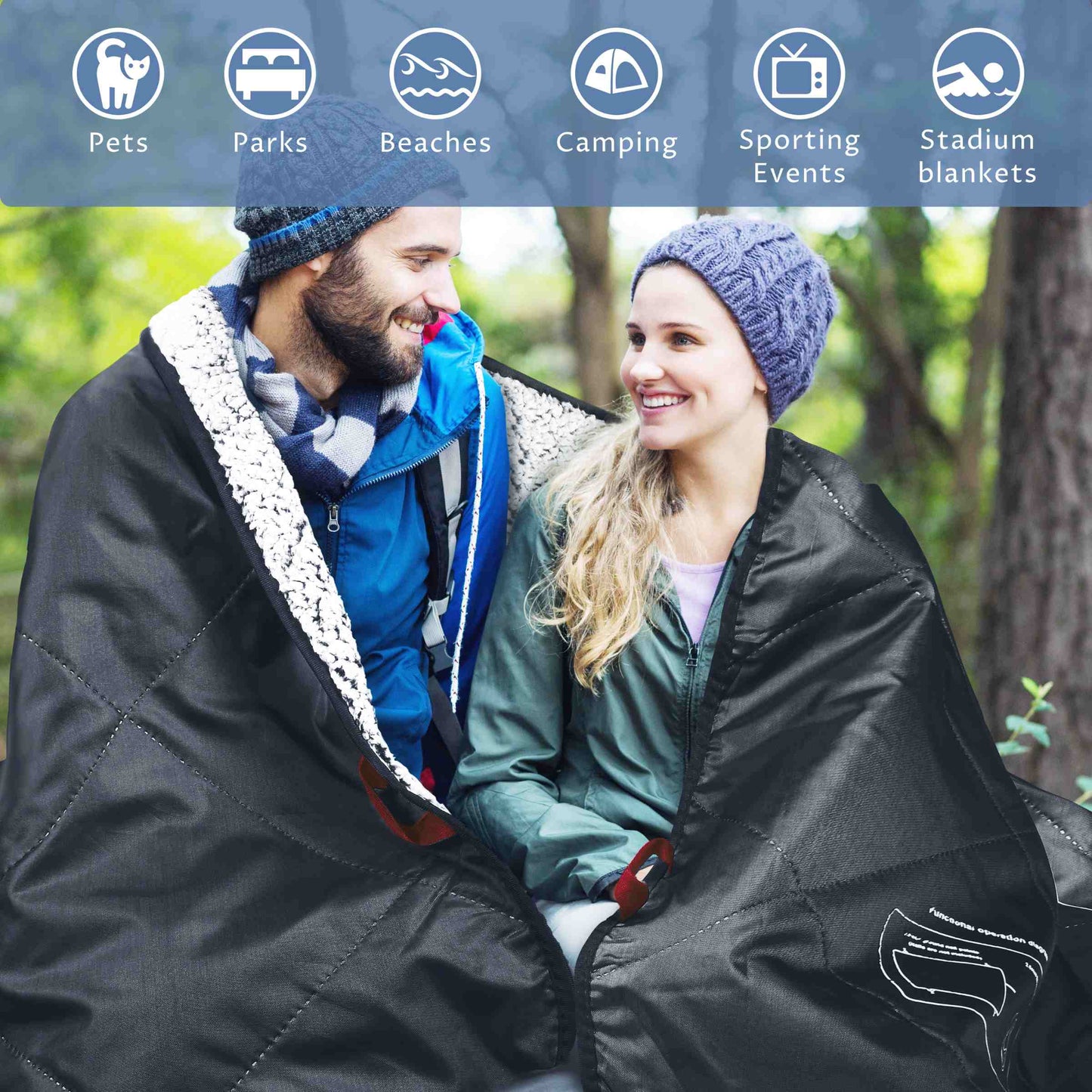 Waterproof Oxford & Plush Outdoor Down Blanket with Sherpa Lining, 60'' x 80''