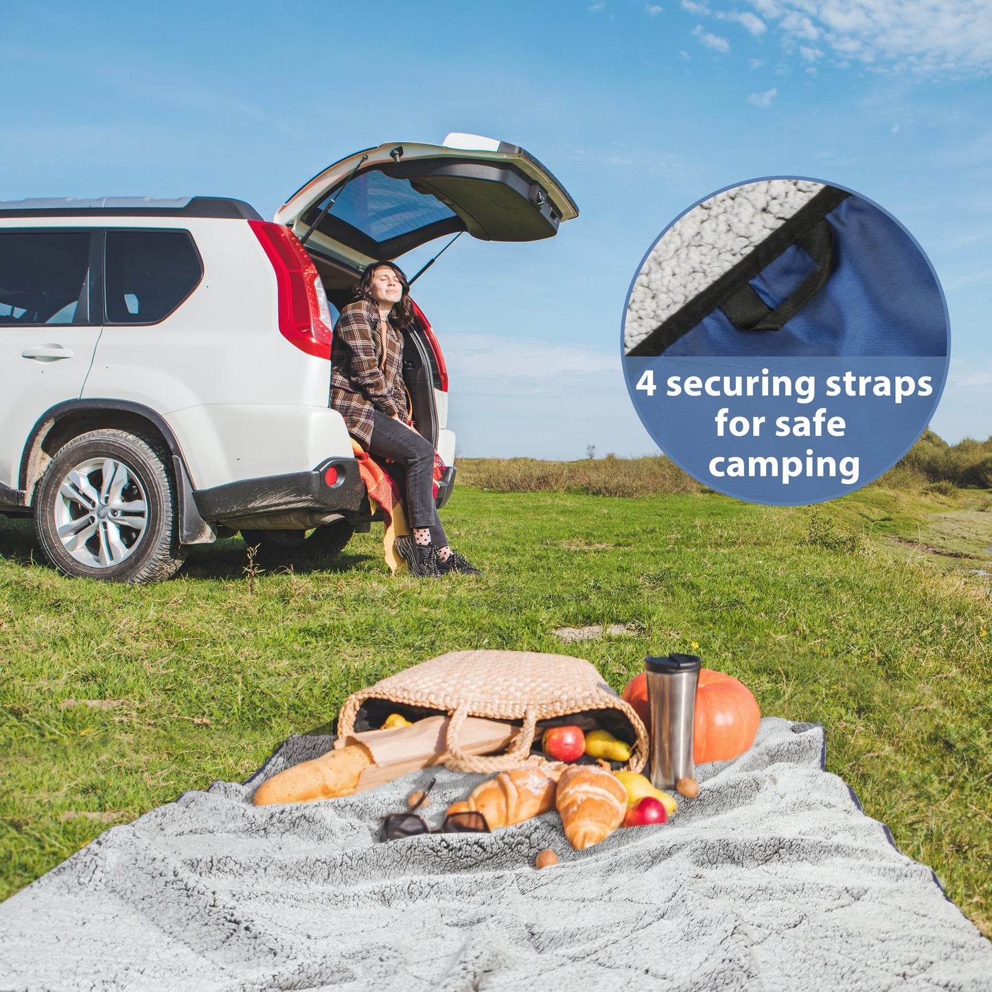 Waterproof Oxford & Plush Outdoor Down Blanket with Sherpa Lining, 60'' x 80''