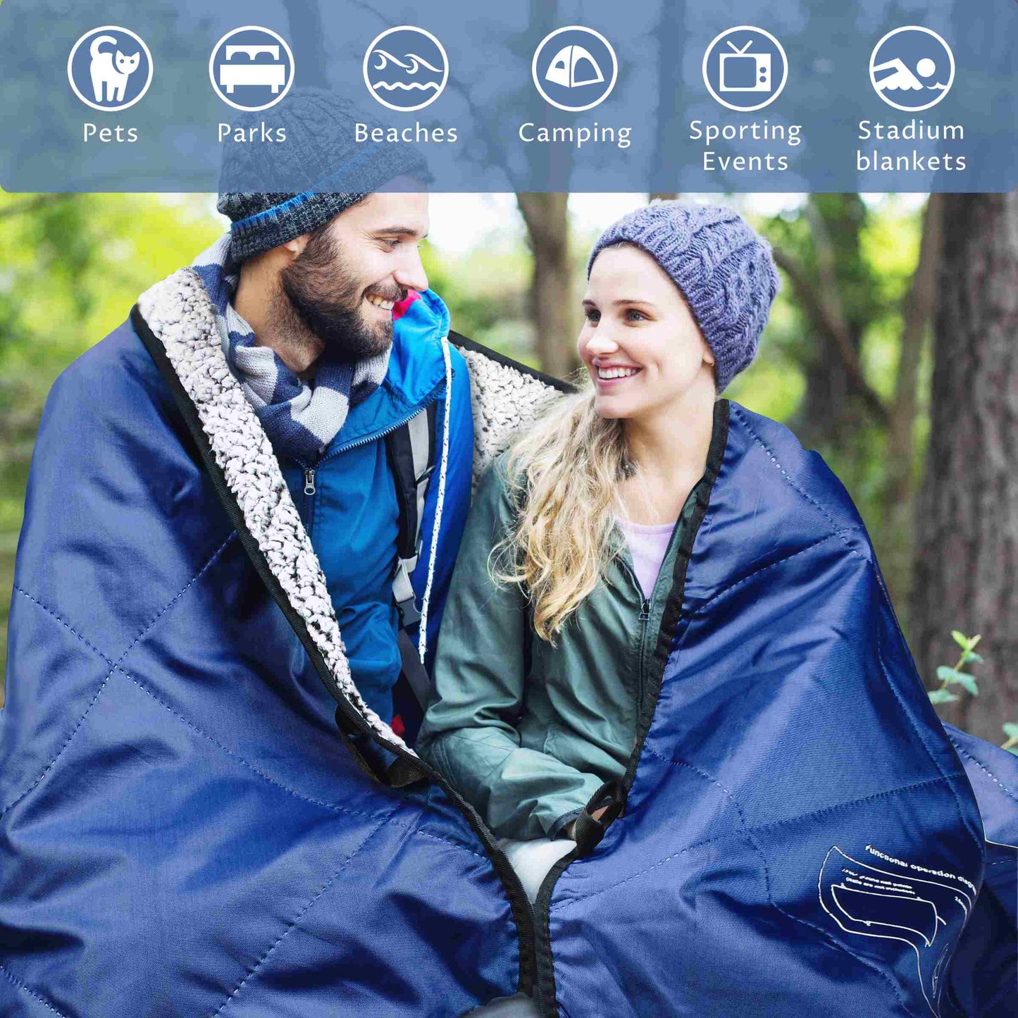Waterproof Oxford & Plush Outdoor Down Blanket with Sherpa Lining, 60'' x 80''