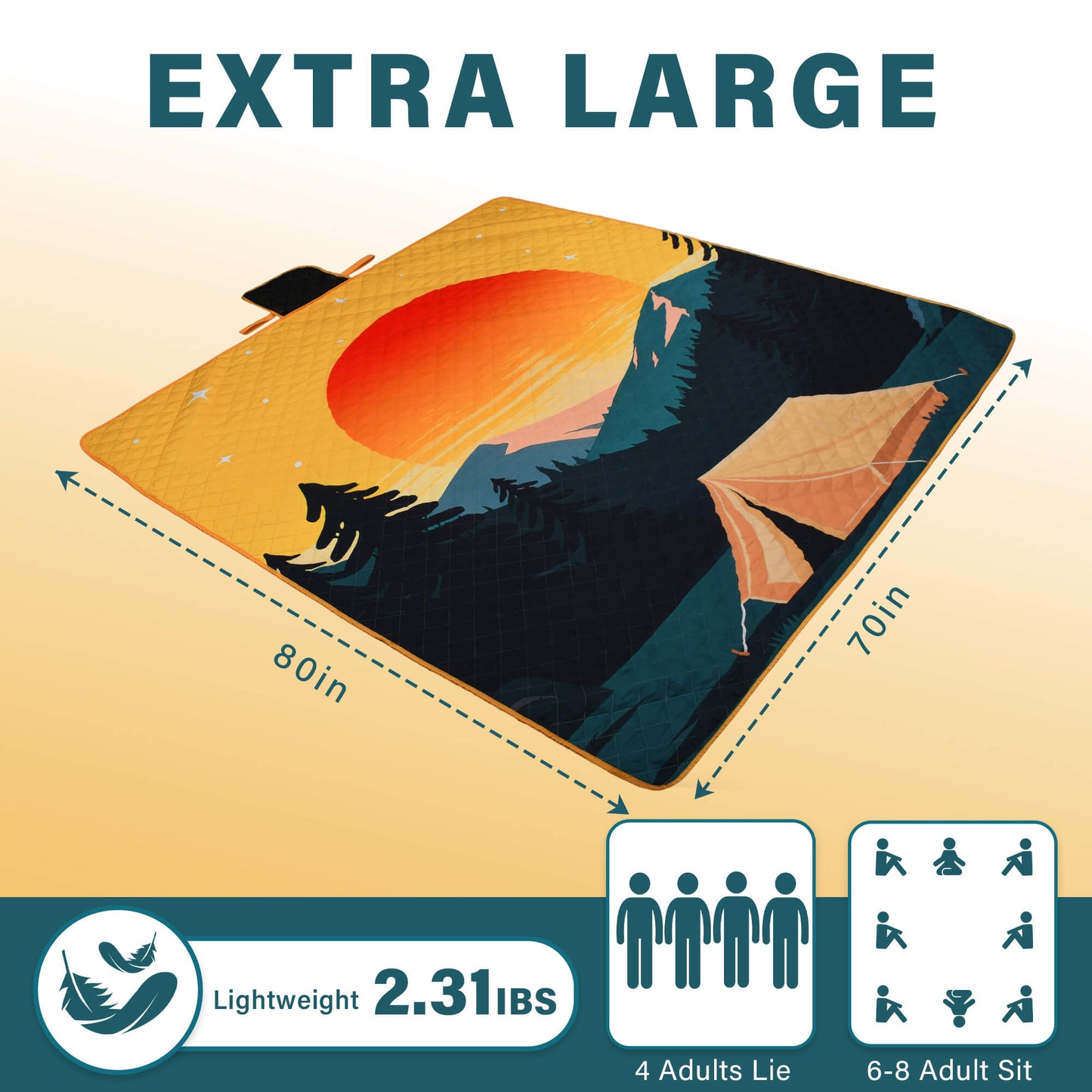 Tirrinia Waterproof Beach Blanket – Sandproof Outdoor Picnic & Camping Mat (70" × 80")