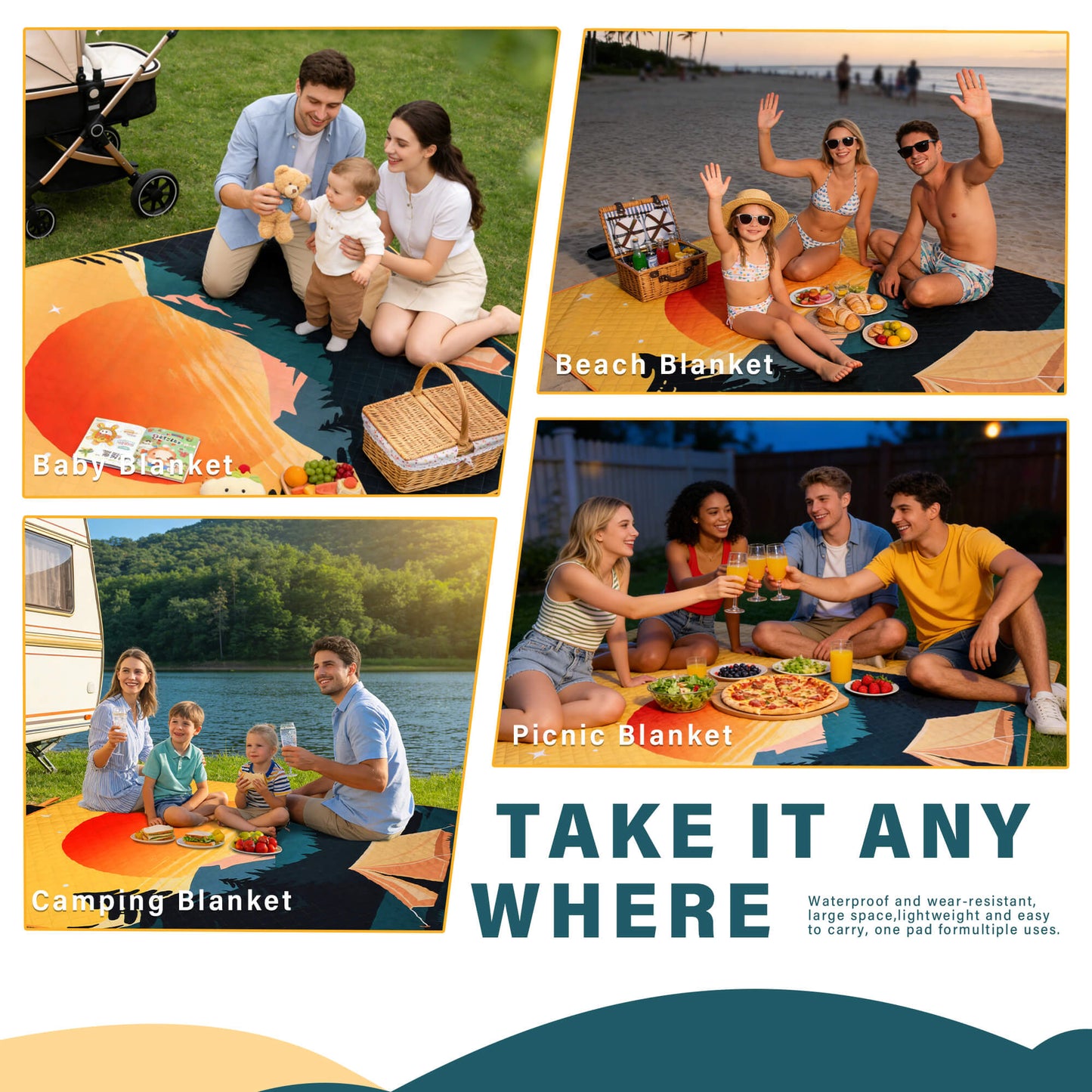 Tirrinia Waterproof Beach Blanket – Sandproof Outdoor Picnic & Camping Mat (70" × 80")