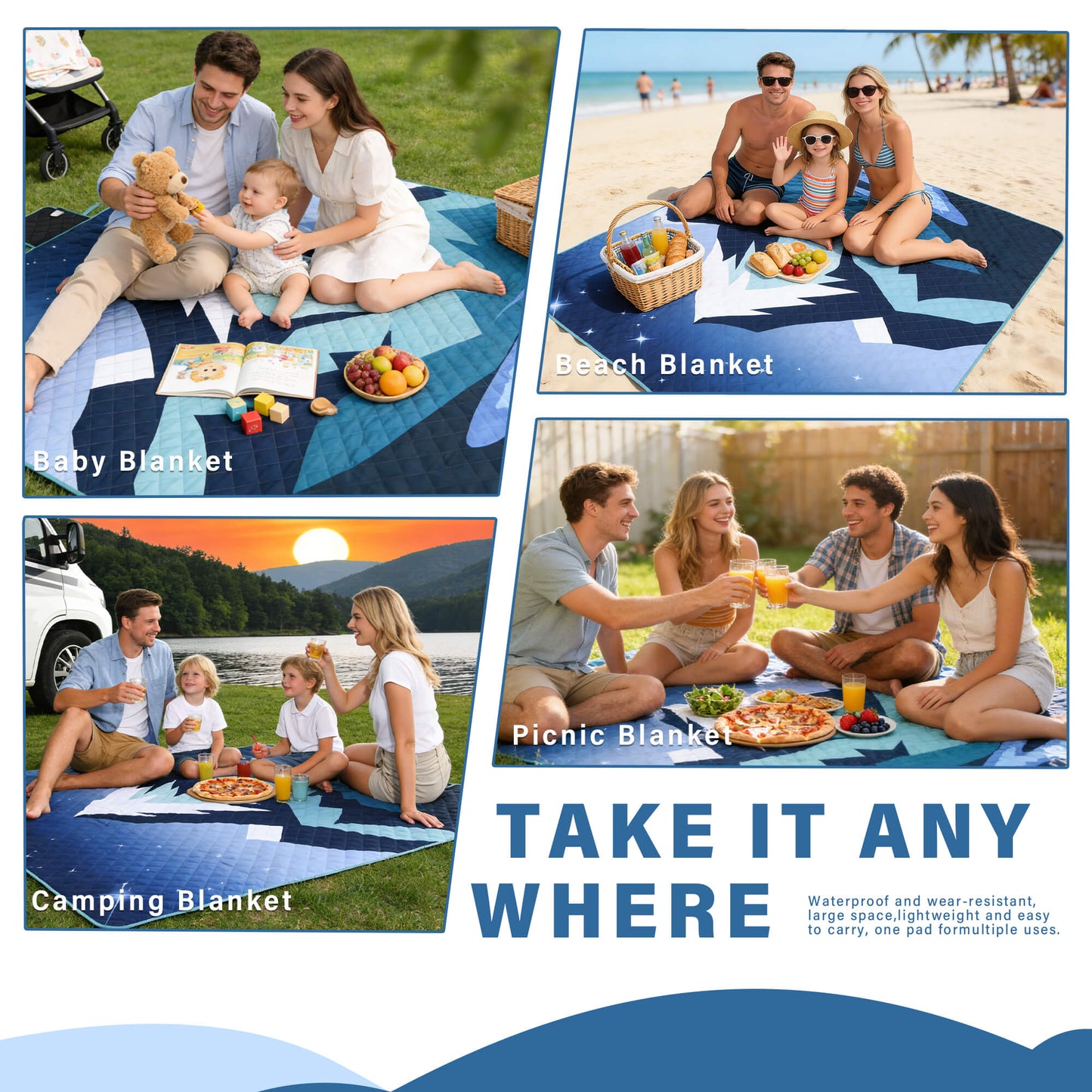 Tirrinia Waterproof Beach Blanket – Sandproof Outdoor Picnic & Camping Mat (70" × 80")