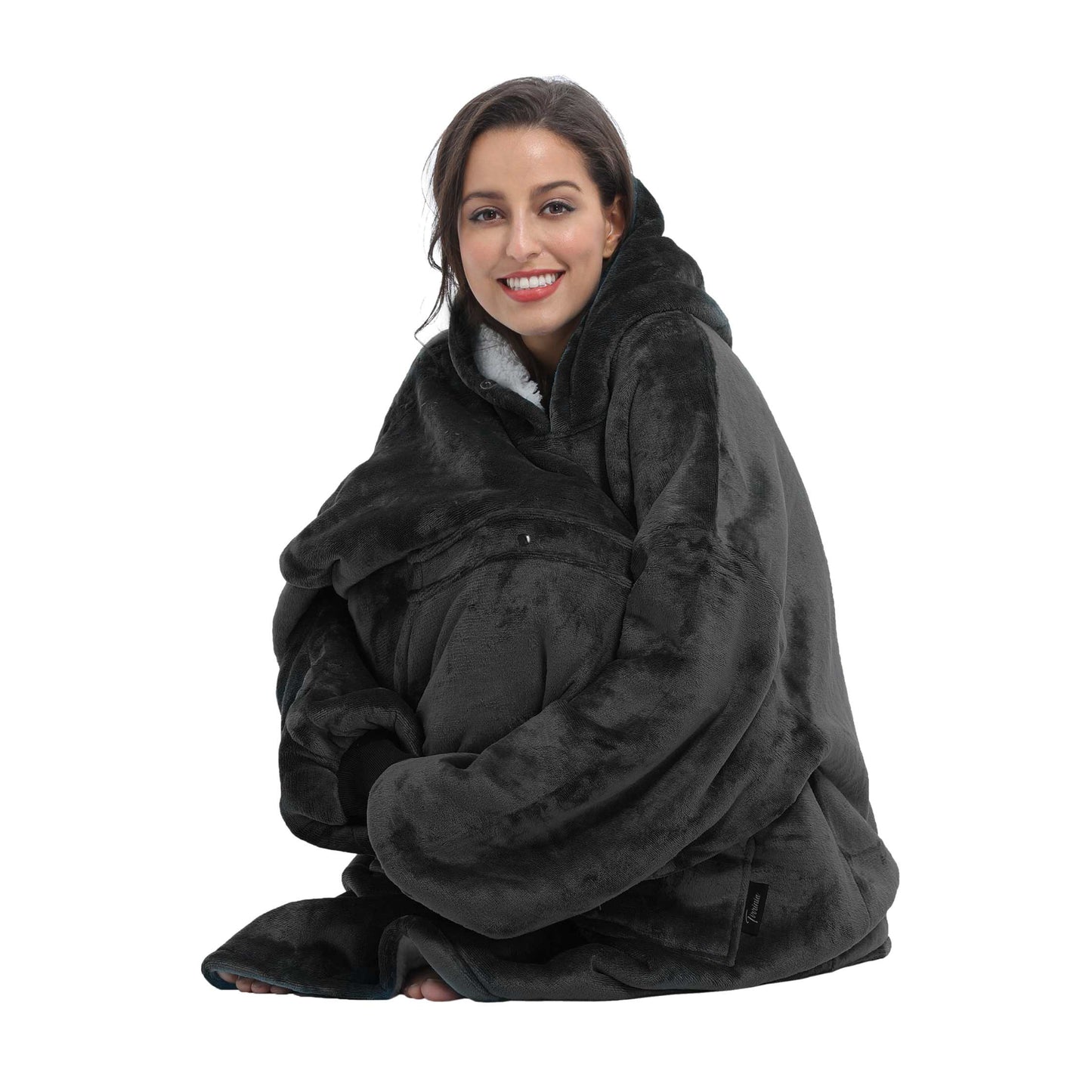 Dark Color Sherpa Oversized Hoodie Blanket