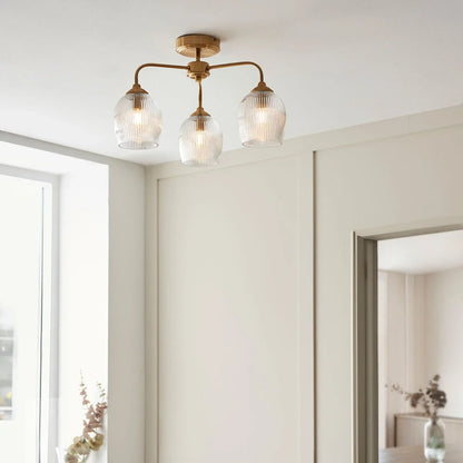 Ashcroft Ribbed Ceiling 3 Light - Brushed Aged Brass
