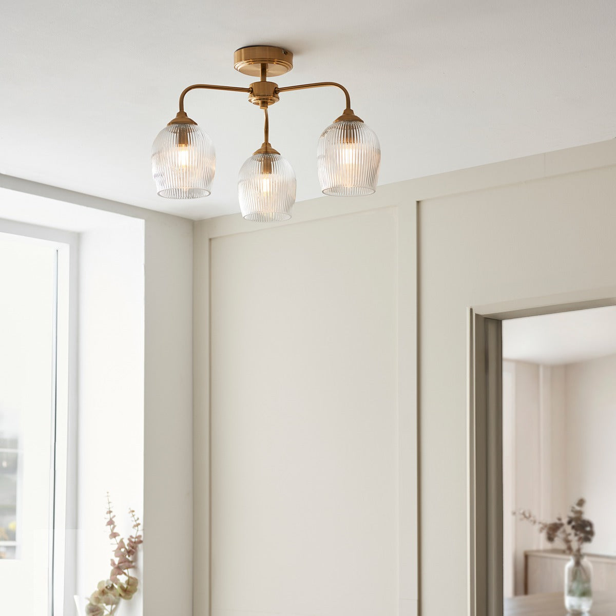 Ashcroft Ribbed Ceiling 3 Light - Brushed Aged Brass