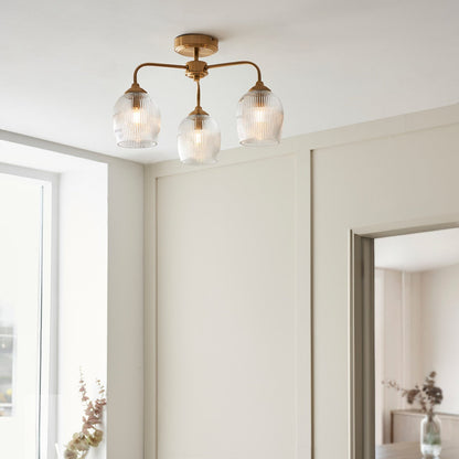 Ashcroft Ribbed Ceiling 3 Light - Brushed Aged Brass