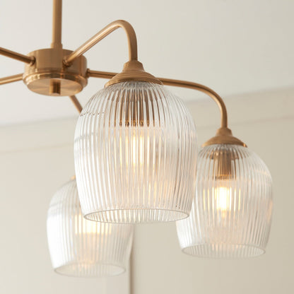 Ashcroft Ribbed 5 Pendant Light - Brushed Aged Brass
