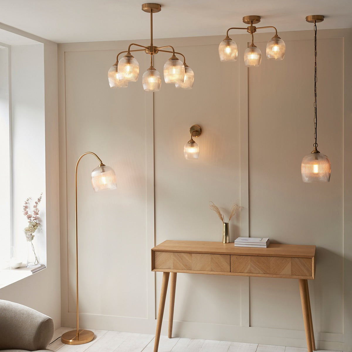 Ashcroft Ribbed Floor Lamp - Brushed Aged Brass