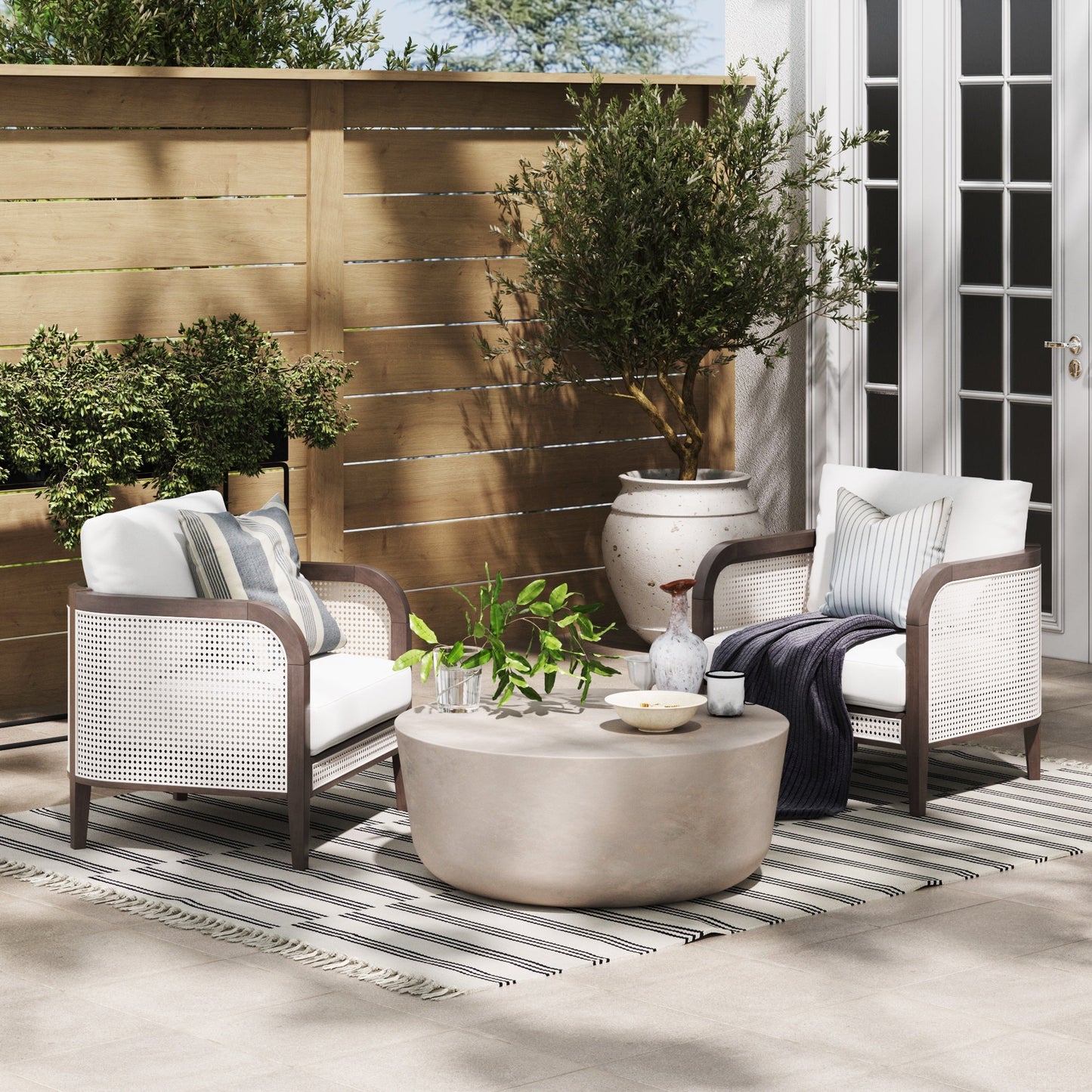 Outdoor Wood & Rattan Patio Arm Chairs Graphite (Set of 2)