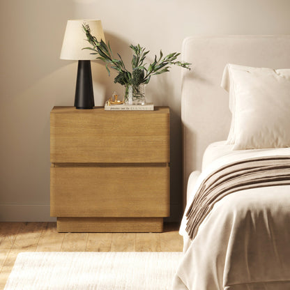 Modern Wood 2 Drawer Nightstand with Rounded Edges Light Brown
