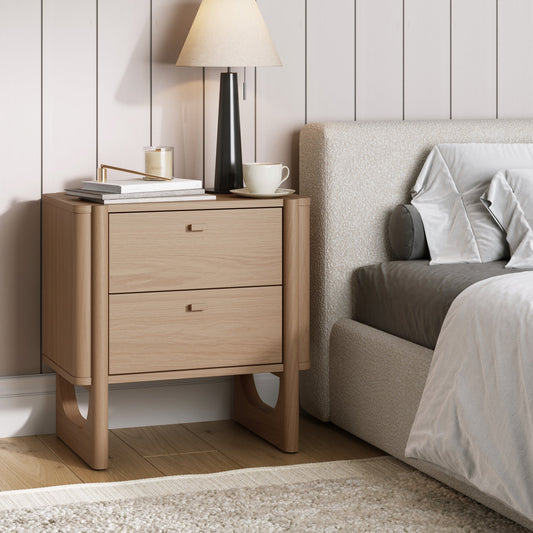 Mid Century Modern 2-Drawer Solid Wood Nightstand Raw Oak