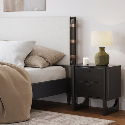 Mid Century Modern 2-Drawer Solid Wood Nightstand Black
