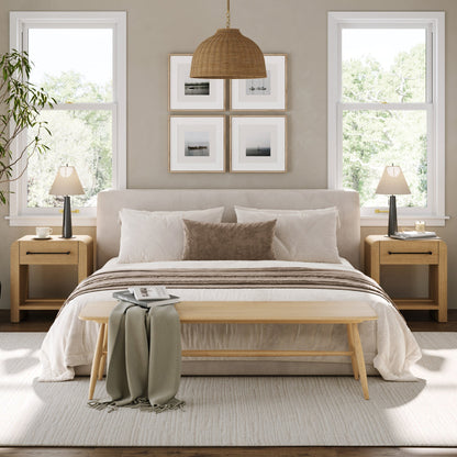 Modern 1-Drawer Nightstand with Metal Handle Light Brown