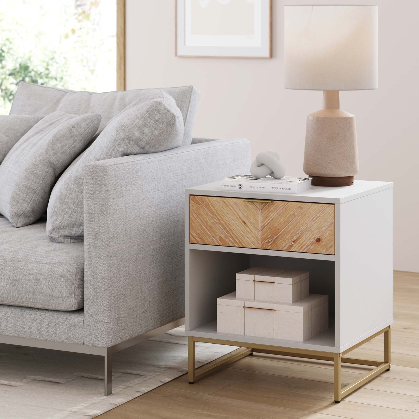 Wood Cabinet Herringbone Nightstand Walnut