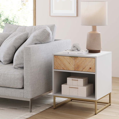 Wood Cabinet Herringbone Nightstand Walnut
