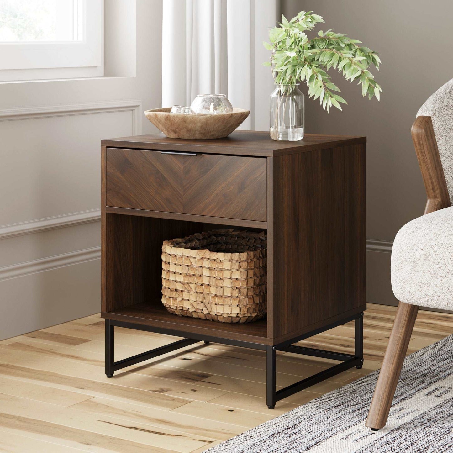 Wood Cabinet Herringbone Nightstand Natural Wash