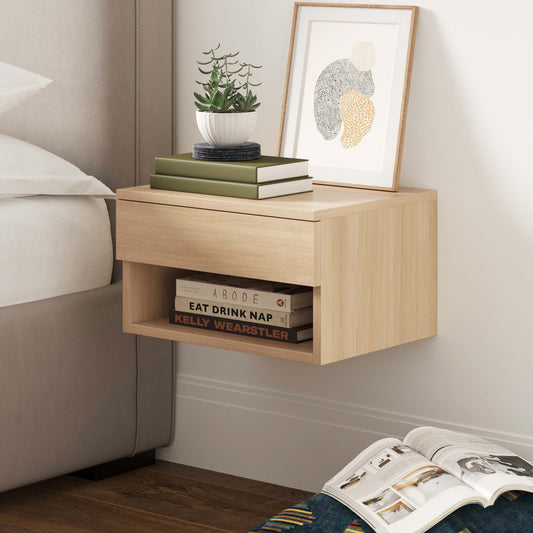 Mid-Century Floating Drawer Nightstand Light Oak