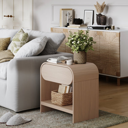 Mid-Century Wood Arched Nightstand Pale Oak